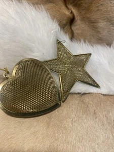 vintage brass christmas ornament Mesh Star Heart - Picture 1 of 6