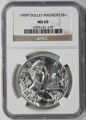 1999-P Dolley Madison Silver Modern Commemorative Dollar $1 MS 69 NGC - Image 1 of 4