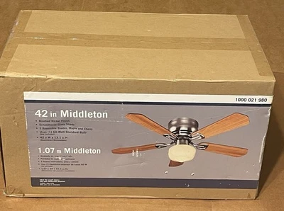 MIDDLETON 42 IN LED INDOOR BRUSHED NICKEL CELLING FAN W/LIGHT KIT NEW SEALED - Image 1 of 4