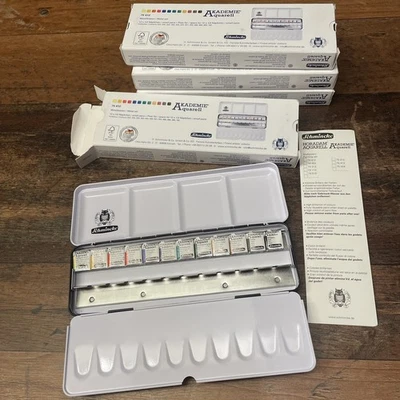 4x Schmincke Academy Watercolour 75412 12 X 1/2 (48 x 1/2 Colours) Bowls Box - Image 1 of 4
