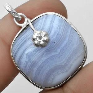 Natural Blue Lace Agate South Africa 925 Sterling Silver Pendant Jewelry P-1700 - Picture 1 of 5