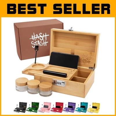 Luxury Wooden Lock Box with Airtight Jars & Accessories - Image 1 of 4
