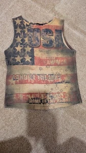 Skinny Minnie - TANK - Women's Small - distressed stars and stripes - USA - VTG - Picture 1 of 11
