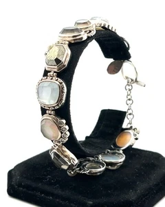 Silpada Exemplar 925 Sterling Pyrite Lip Schell, Glass CZ Bracelet 7.5” 32.2g - Picture 1 of 18
