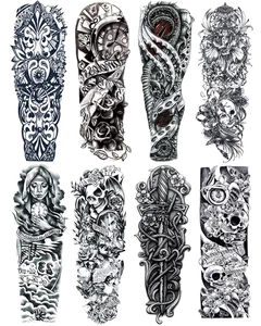 Schwarze Totem Blume Schädel Temporäre Tattoos - 8 Blatt Realistische Hülle Tattoos - Bild 1 von 12