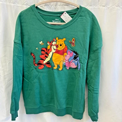 Disney Winnie The Pooh & Friends Women Size M Fleece Lined Green Sweatshirt NWT - Image 1 of 4