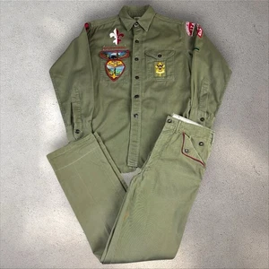 Vtg 60s Boy Scouts Uniform Shirt Pants Set Texas Italy Patches Sanforized BSA - Picture 1 of 13