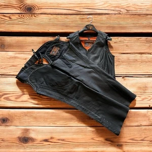 Vintage First Classics Biker Studded Sleeveless Vest Sz XL & Studded Chaps Sz Lg - Picture 1 of 18