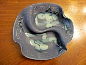 UNIQUE HILBORN ART POTTERY PURPLE/BLUE 2 SECTION STUDIO CRAFTED NUT CANDY DISH - Picture 1 of 10