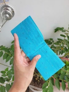 Carteras plegables de cuero de avestruz genuino 100 % doble cara gris/azul para hombre - Imagen 1 de 6