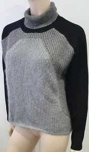 HELMUT LANG Grey & Black Chunky Rib Polo Neck Long Sleeve Jumper Sweater Top S - Picture 1 of 7