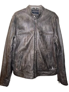 Lucky Brand Bonneville 100% LEATHER Moto Jacket men’s Large EUC Distressed - Picture 1 of 8