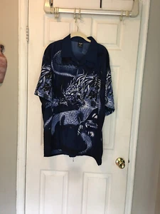 KNU GEAR KURZARMHEMD BUTTON DOWN BLAU DRACHE GRAFIK GR. XL Neu ohne Etikett - Bild 1 von 7