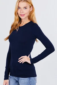 Womens Cotton Stretch Long Sleeve T-Shirt Plain Fitted Basic Solid Slim Layering - Picture 1 of 91