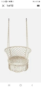 Hammock Chair Macrame Swing Hand Woven Cotton Backrest Play Swings - Picture 1 of 1