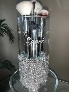 Glam Glitter Makeup Brush Holder Organizer Brushes Storage Glass, Silver - Picture 1 of 4