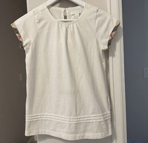 Burberry Girl's Short Sleeve Cotton T-Shirt 12 White Check Cuff Pleated Blouse - Picture 1 of 12