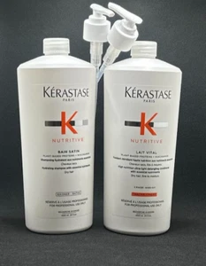 Kerastase Bain Satin Shampoo 34 oz , Lait Vital Conditioner 34 oz W/PUMPS - Picture 1 of 1