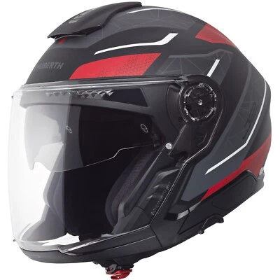 Motorrad Helm 59 (L) - Schuberth Jethelm J2 Sigma - schwarz-rot-weiß matt