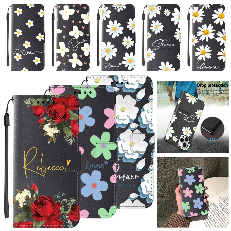 Funda Cartera Personalizada Flor Cuero para iPhone 16 Pro Max 14 13 12 15 Foto 1 de 4