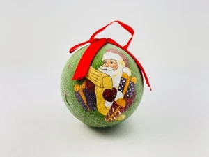 Vintage Santa Reading List Patriotic Christmas Ornament Decor Green Frosted 3" - Picture 1 of 5