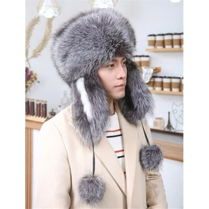 100% Real Fox Fur Hat Thicken Winter Warm Cap Ushanka Fashion Handsome for Men - Picture 1 of 9