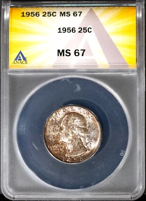 1956 25c Silver Washington Head Quarter MS 67 ANACS # 7577438 +Bonus Great Color - Image 1 of 2