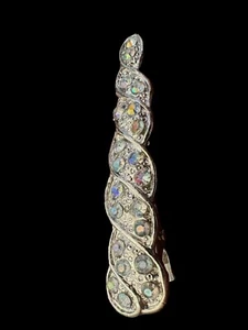 Girls Silver Tone And Rhinestone Unicorn Horn Barrette Hair Clip Accessory P5 - Picture 1 of 3