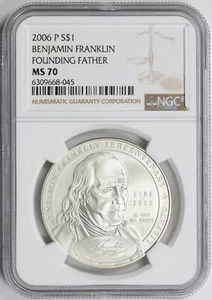 2006-P $1 Benjamin Franklin Founding Father Silver Dollar Commemorative NGC MS70 - Picture 1 of 4