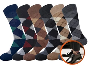 6 Pair Diamond Argyle NATURAL COTTON Multicolor Men's COTTON Dress Socks 10-13 - Picture 1 of 15