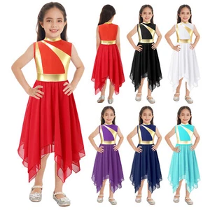 Kids Girls Dancing Dress Breathable Gown Dance Costume Sleeveless Dresses Robe - Picture 1 of 56