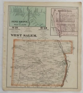 1873 Pennsylvania Mercer Co. Pine Grove Middlesex West Salem Antique Atlas Map - Picture 1 of 1