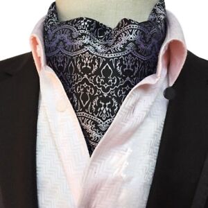Men Paisley Floral Vines Polka Dots Solid Color Cravat Scarf Ascot Tie Neckwear