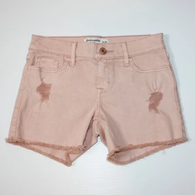 Abercrombie Kids Girl's Pink Denim Jean Raw Hem Distressed Shorts size 9-10 - Image 1 of 2