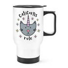 Luna Caticorns Rule Travel Mug Cup With Handle - Cat Unicorn Kitten Funny