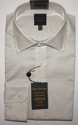 Hickey Freeman 正装衬衫 15.5 - 34/35 现代版型白色黄色格子皮马全新带标签 — 第 1/4 张图片