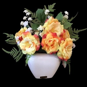 Jarrón Haeger floral marfil arreglo centro de mesa floral rosa amarilla - Imagen 1 de 6