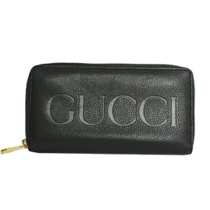 Gucci Leather Round Zip Long Wallet Black Gold Hardware Used - Picture 1 of 11