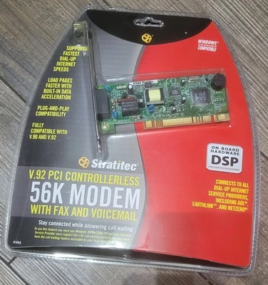 Vintage Stratitec V.92 PCI Controllerless 56K Modem W/Fax And Voice-mail DSP NOS - Image 1 of 2