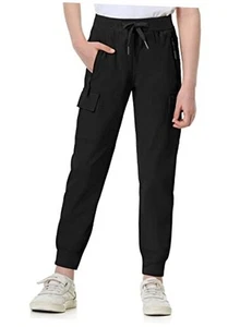 Girls Cargo Pants Joggers Slim Fit with Zip Pockets Kids Quick 10 Years Black - Picture 1 of 7