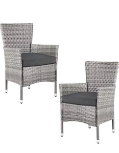 Gartenstühle 2er Set Grau Polyrattan Balkon Terrassen Stühle Garten Sessel Neu - Bild 1 von 10