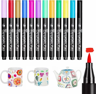 Porzellanstifte 12 Farben Spülmaschinenfest Keramik Glas Porzellanfarbe Marker - Bild 1 von 4