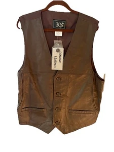 KS Leather Vest Button Front With Pockets Brown Men’s Size 2X NWT - Picture 1 of 5