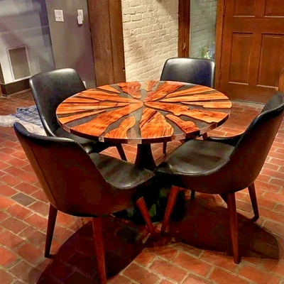 Transparent Live Edge Round Walnut Epoxy Resin Tabletop Custom Handmade - Image 1 of 4