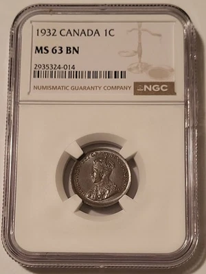Canada George V 1932 Cent MS63 BN NGC - Image 1 of 4
