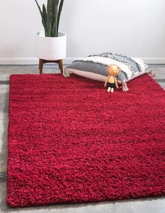 Cherry Red 4x6 Rectangular Shag Area Rug Soft Cozy Bedroom Living Room Decor - Picture 1 of 9
