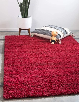Cherry Red 4x6 Rectangular Shag Area Rug Soft Cozy Bedroom Living Room Decor - Image 1 of 4