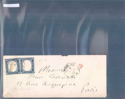 ITALIA 1862 cubierta de Torino a París doble 20 céntimos. azul  Foto 1 de 2