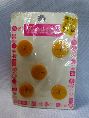 Vintage Nouveaute  double moon Golden Yellow Buttons New Old Stock 5 Button - Image 1 of 4