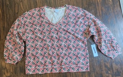 Liz Claiborne Sudadera Geométrica Mujer Roja Negra Manga Larga Elastizada, XL, NUEVA Foto 1 de 4